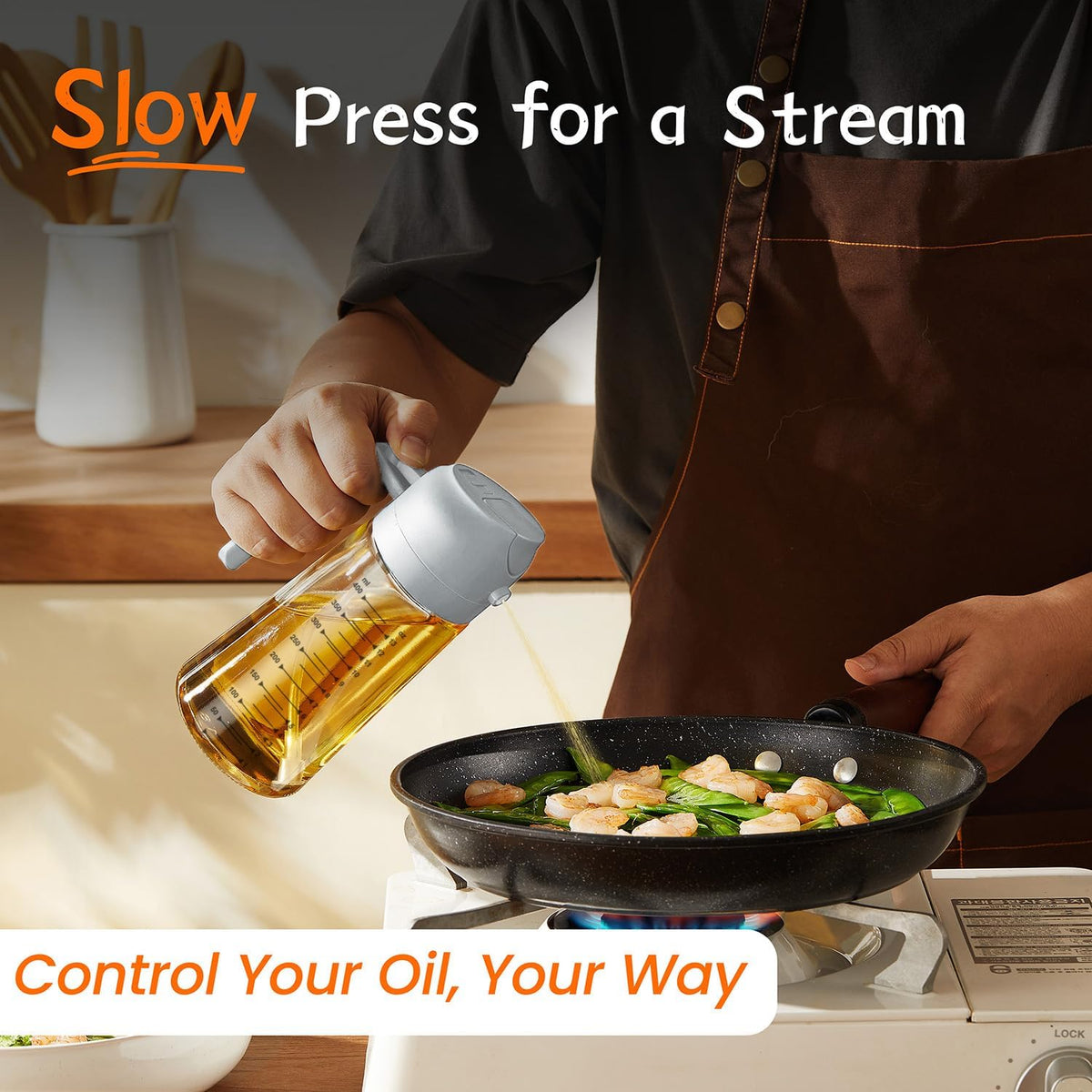 16oz/470ml Glass Olive Oil Sprayer for Cooking – 2 in 1 Olive Oil Dispenser Bottle for Kitchen Gadgets and Air Fryer Accessories, Salad, BBQ - Black