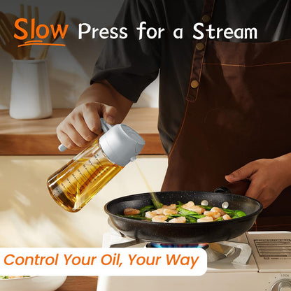 16oz/470ml Glass Olive Oil Sprayer for Cooking – 2 in 1 Olive Oil Dispenser Bottle for Kitchen Gadgets and Air Fryer Accessories, Salad, BBQ - Black