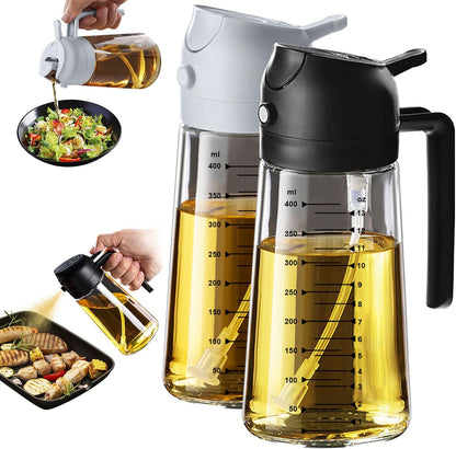 16oz/470ml Glass Olive Oil Sprayer for Cooking – 2 in 1 Olive Oil Dispenser Bottle for Kitchen Gadgets and Air Fryer Accessories, Salad, BBQ - Black