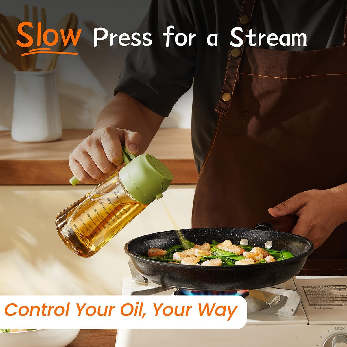 16oz/470ml Glass Olive Oil Sprayer for Cooking – 2 in 1 Olive Oil Dispenser Bottle for Kitchen Gadgets and Air Fryer Accessories, Salad, BBQ - Black