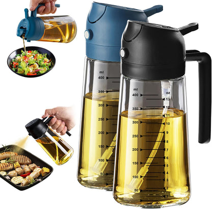 16oz/470ml Glass Olive Oil Sprayer for Cooking – 2 in 1 Olive Oil Dispenser Bottle for Kitchen Gadgets and Air Fryer Accessories, Salad, BBQ - Black