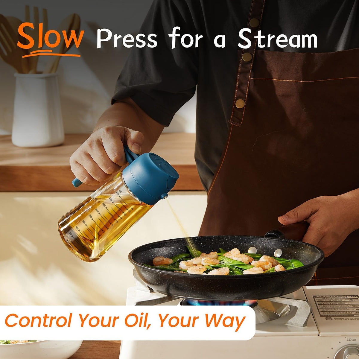16oz/470ml Glass Olive Oil Sprayer for Cooking – 2 in 1 Olive Oil Dispenser Bottle for Kitchen Gadgets and Air Fryer Accessories, Salad, BBQ - Black