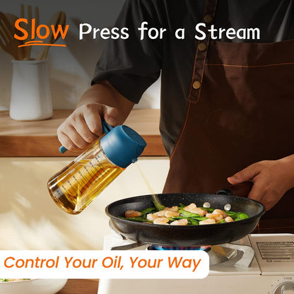 16oz/470ml Glass Olive Oil Sprayer for Cooking – 2 in 1 Olive Oil Dispenser Bottle for Kitchen Gadgets and Air Fryer Accessories, Salad, BBQ - Black