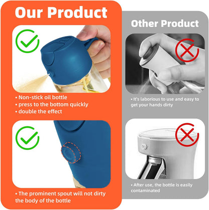 16oz/470ml Glass Olive Oil Sprayer for Cooking – 2 in 1 Olive Oil Dispenser Bottle for Kitchen Gadgets and Air Fryer Accessories, Salad, BBQ - Black