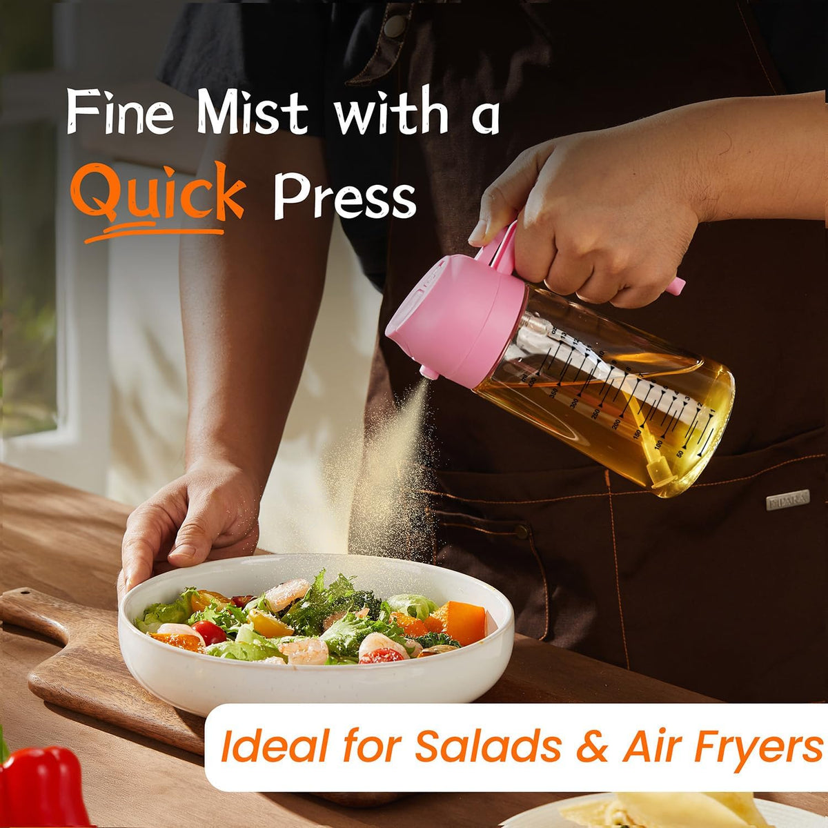 16oz/470ml Glass Olive Oil Sprayer for Cooking – 2 in 1 Olive Oil Dispenser Bottle for Kitchen Gadgets and Air Fryer Accessories, Salad, BBQ - Black
