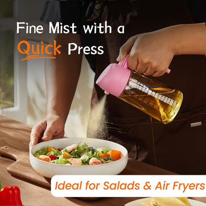 16oz/470ml Glass Olive Oil Sprayer for Cooking – 2 in 1 Olive Oil Dispenser Bottle for Kitchen Gadgets and Air Fryer Accessories, Salad, BBQ - Black