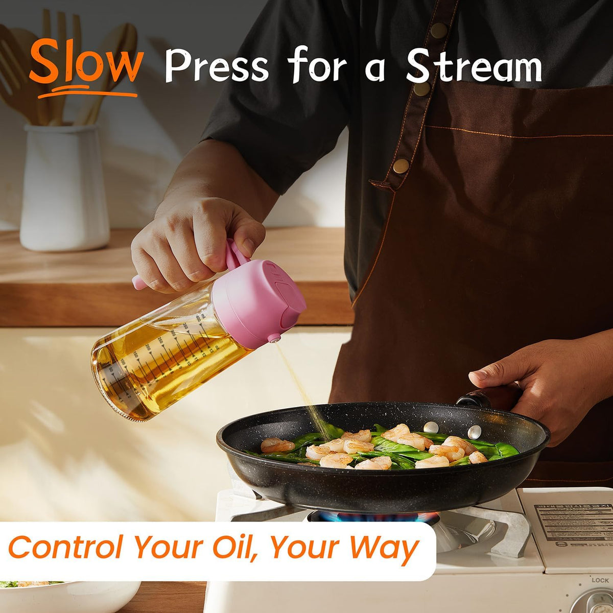 16oz/470ml Glass Olive Oil Sprayer for Cooking – 2 in 1 Olive Oil Dispenser Bottle for Kitchen Gadgets and Air Fryer Accessories, Salad, BBQ - Black