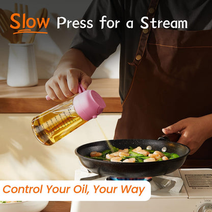 16oz/470ml Glass Olive Oil Sprayer for Cooking – 2 in 1 Olive Oil Dispenser Bottle for Kitchen Gadgets and Air Fryer Accessories, Salad, BBQ - Black