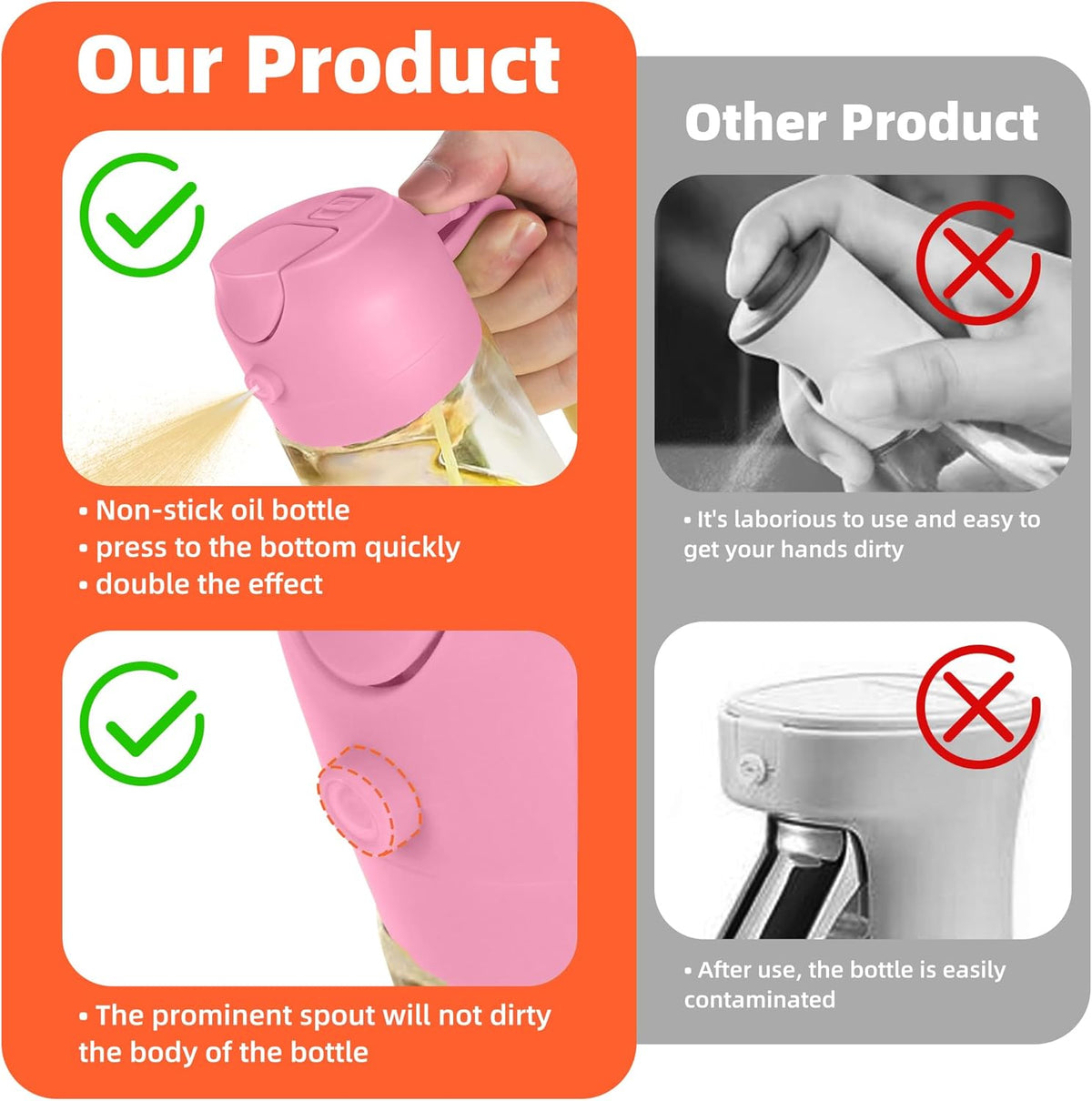 16oz/470ml Glass Olive Oil Sprayer for Cooking – 2 in 1 Olive Oil Dispenser Bottle for Kitchen Gadgets and Air Fryer Accessories, Salad, BBQ - Black