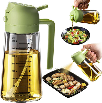 16oz/470ml Glass Olive Oil Sprayer for Cooking – 2 in 1 Olive Oil Dispenser Bottle for Kitchen Gadgets and Air Fryer Accessories, Salad, BBQ - Black