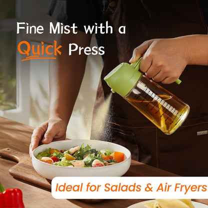 16oz/470ml Glass Olive Oil Sprayer for Cooking – 2 in 1 Olive Oil Dispenser Bottle for Kitchen Gadgets and Air Fryer Accessories, Salad, BBQ - Black