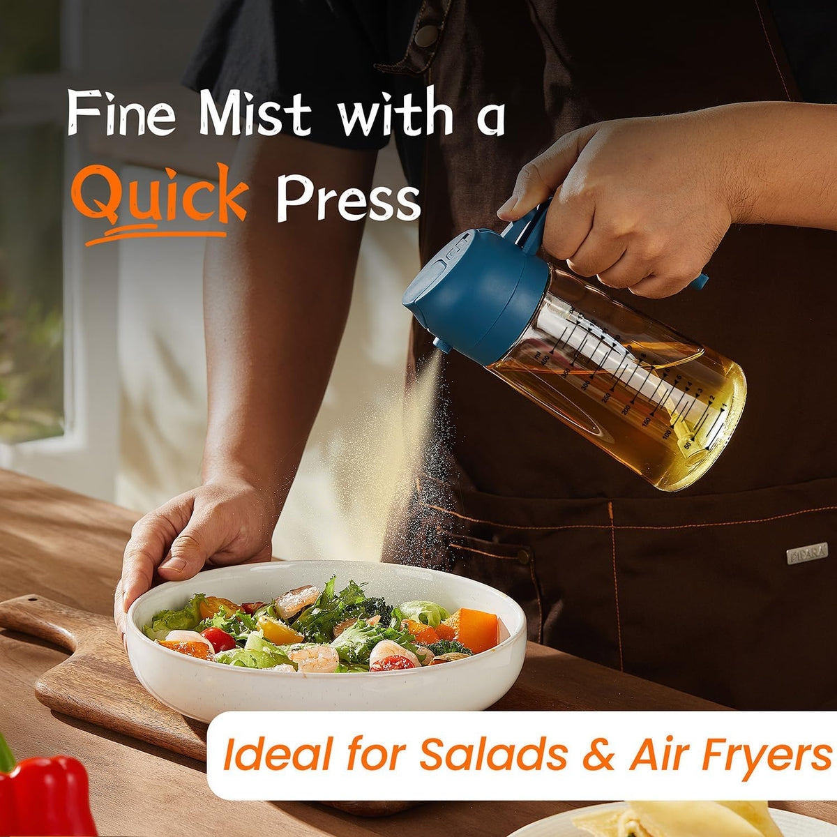16oz/470ml Glass Olive Oil Sprayer for Cooking – 2 in 1 Olive Oil Dispenser Bottle for Kitchen Gadgets and Air Fryer Accessories, Salad, BBQ - Black