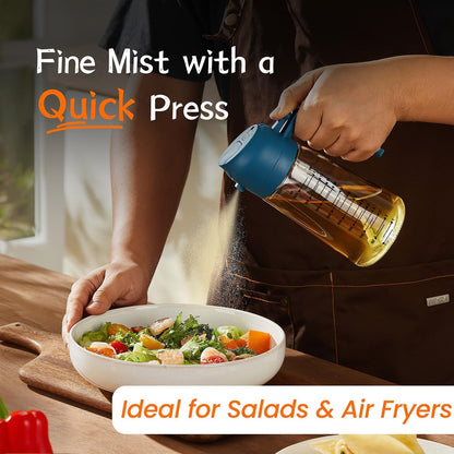 16oz/470ml Glass Olive Oil Sprayer for Cooking – 2 in 1 Olive Oil Dispenser Bottle for Kitchen Gadgets and Air Fryer Accessories, Salad, BBQ - Black