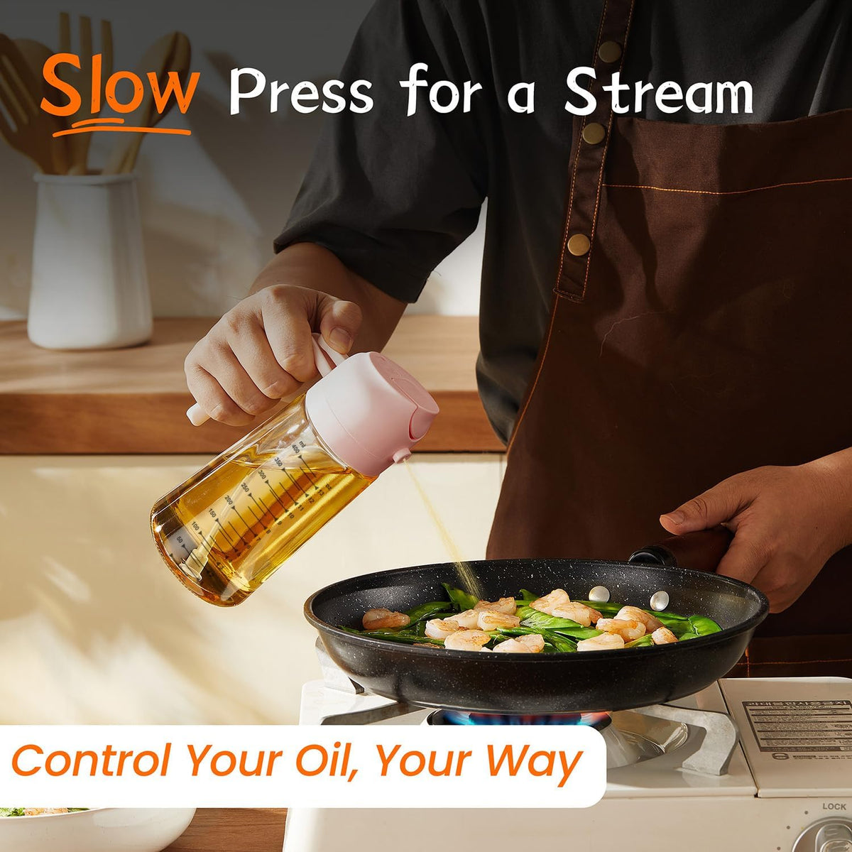 16oz/470ml Glass Olive Oil Sprayer for Cooking – 2 in 1 Olive Oil Dispenser Bottle for Kitchen Gadgets and Air Fryer Accessories, Salad, BBQ - Black