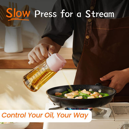 16oz/470ml Glass Olive Oil Sprayer for Cooking – 2 in 1 Olive Oil Dispenser Bottle for Kitchen Gadgets and Air Fryer Accessories, Salad, BBQ - Black