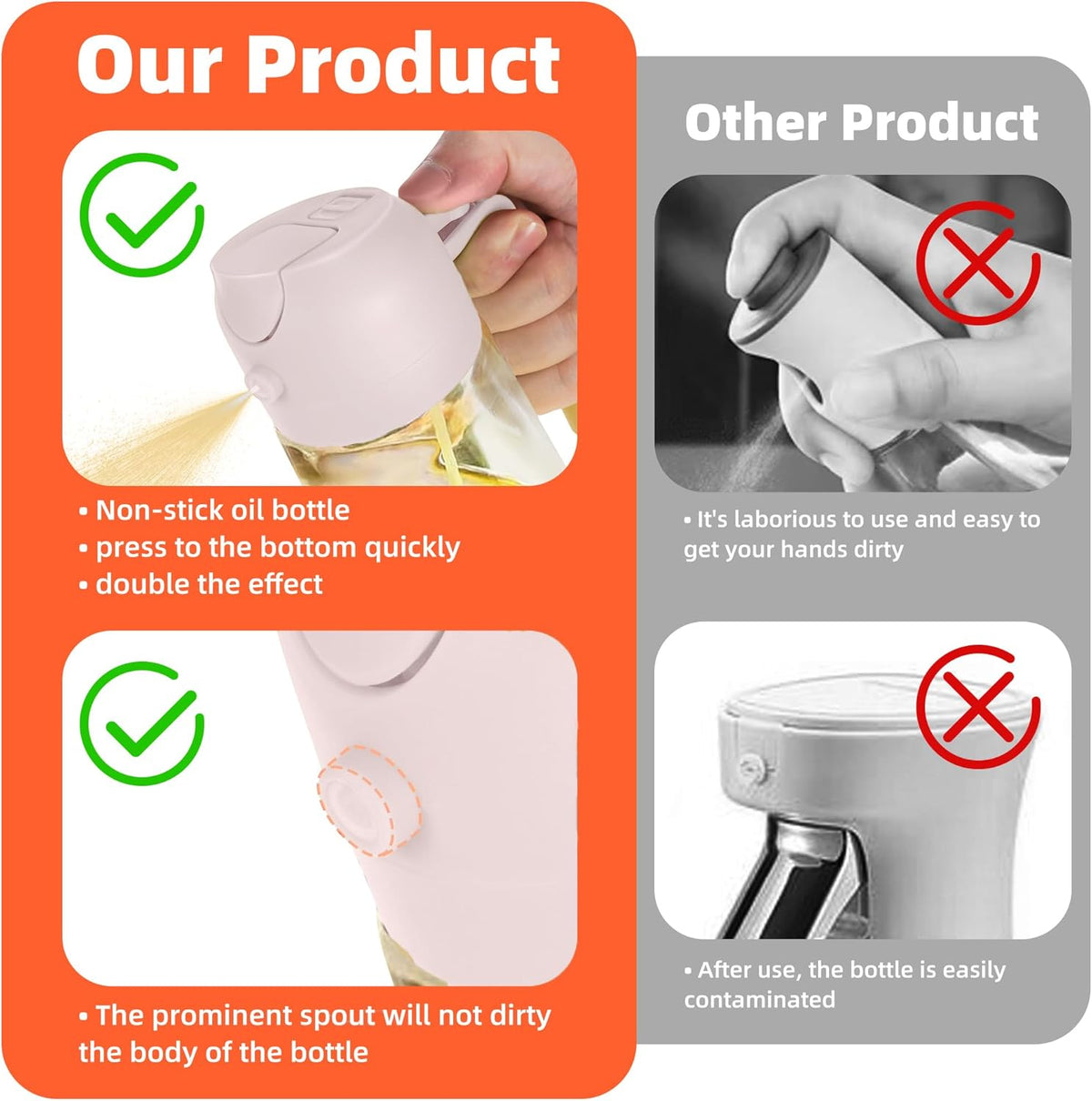 16oz/470ml Glass Olive Oil Sprayer for Cooking – 2 in 1 Olive Oil Dispenser Bottle for Kitchen Gadgets and Air Fryer Accessories, Salad, BBQ - Black