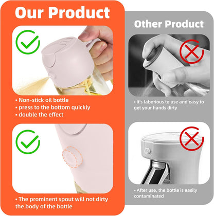 16oz/470ml Glass Olive Oil Sprayer for Cooking – 2 in 1 Olive Oil Dispenser Bottle for Kitchen Gadgets and Air Fryer Accessories, Salad, BBQ - Black