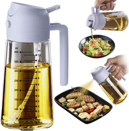 16oz/470ml Glass Olive Oil Sprayer for Cooking – 2 in 1 Olive Oil Dispenser Bottle for Kitchen Gadgets and Air Fryer Accessories, Salad, BBQ - Black