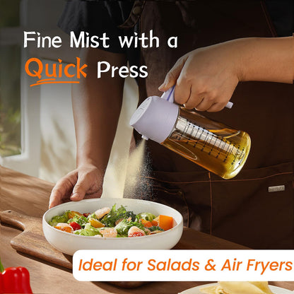 16oz/470ml Glass Olive Oil Sprayer for Cooking – 2 in 1 Olive Oil Dispenser Bottle for Kitchen Gadgets and Air Fryer Accessories, Salad, BBQ - Black