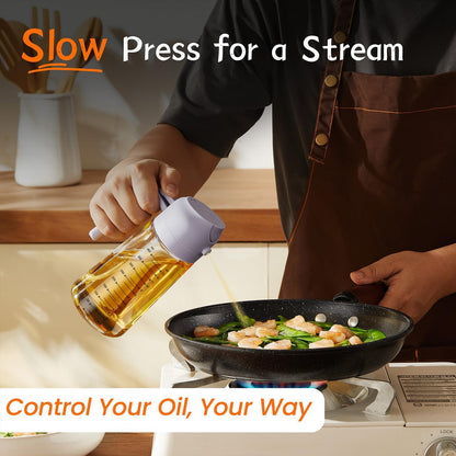 16oz/470ml Glass Olive Oil Sprayer for Cooking – 2 in 1 Olive Oil Dispenser Bottle for Kitchen Gadgets and Air Fryer Accessories, Salad, BBQ - Black