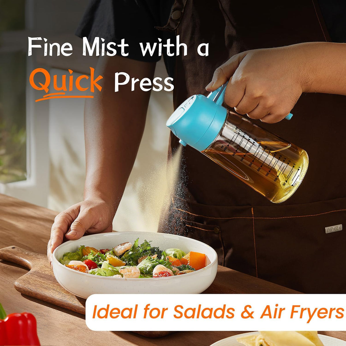 16oz/470ml Glass Olive Oil Sprayer for Cooking – 2 in 1 Olive Oil Dispenser Bottle for Kitchen Gadgets and Air Fryer Accessories, Salad, BBQ - Black