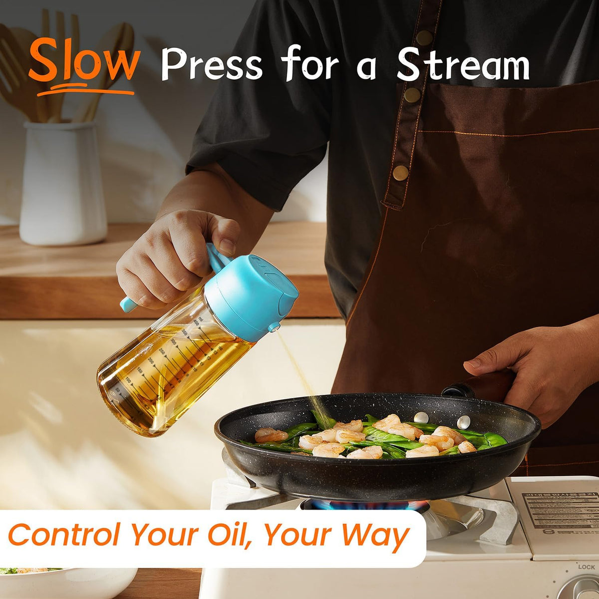 16oz/470ml Glass Olive Oil Sprayer for Cooking – 2 in 1 Olive Oil Dispenser Bottle for Kitchen Gadgets and Air Fryer Accessories, Salad, BBQ - Black