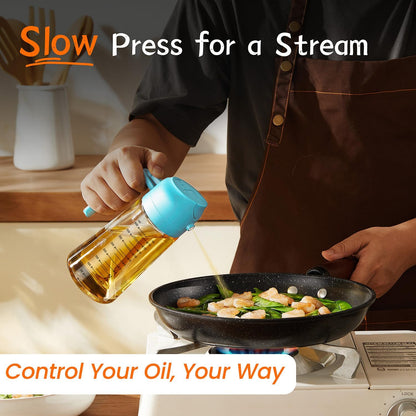 16oz/470ml Glass Olive Oil Sprayer for Cooking – 2 in 1 Olive Oil Dispenser Bottle for Kitchen Gadgets and Air Fryer Accessories, Salad, BBQ - Black