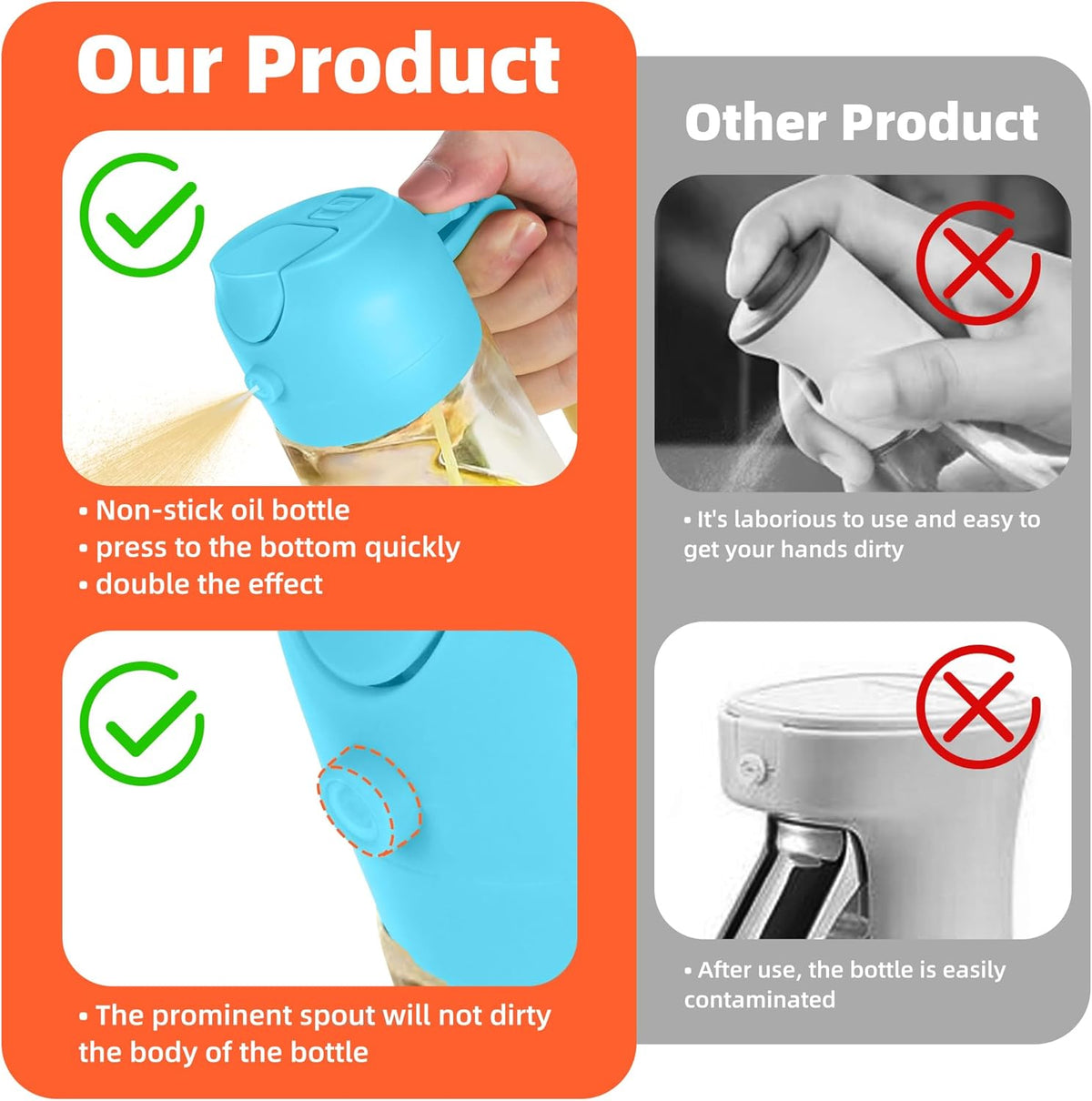 16oz/470ml Glass Olive Oil Sprayer for Cooking – 2 in 1 Olive Oil Dispenser Bottle for Kitchen Gadgets and Air Fryer Accessories, Salad, BBQ - Black