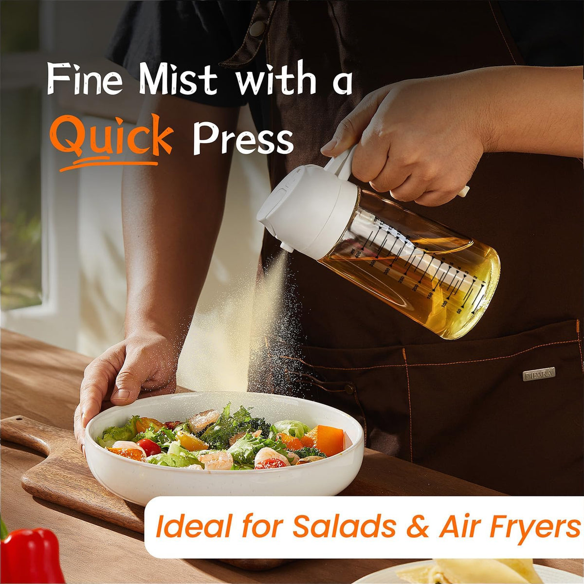 16oz/470ml Glass Olive Oil Sprayer for Cooking – 2 in 1 Olive Oil Dispenser Bottle for Kitchen Gadgets and Air Fryer Accessories, Salad, BBQ - Black