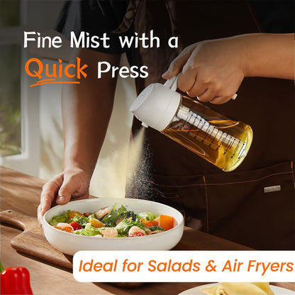 16oz/470ml Glass Olive Oil Sprayer for Cooking – 2 in 1 Olive Oil Dispenser Bottle for Kitchen Gadgets and Air Fryer Accessories, Salad, BBQ - Black