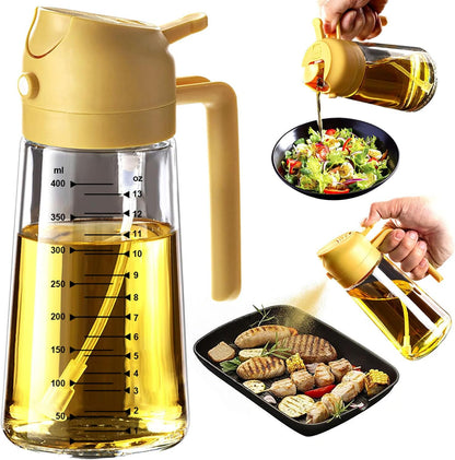 16oz/470ml Glass Olive Oil Sprayer for Cooking – 2 in 1 Olive Oil Dispenser Bottle for Kitchen Gadgets and Air Fryer Accessories, Salad, BBQ - Black