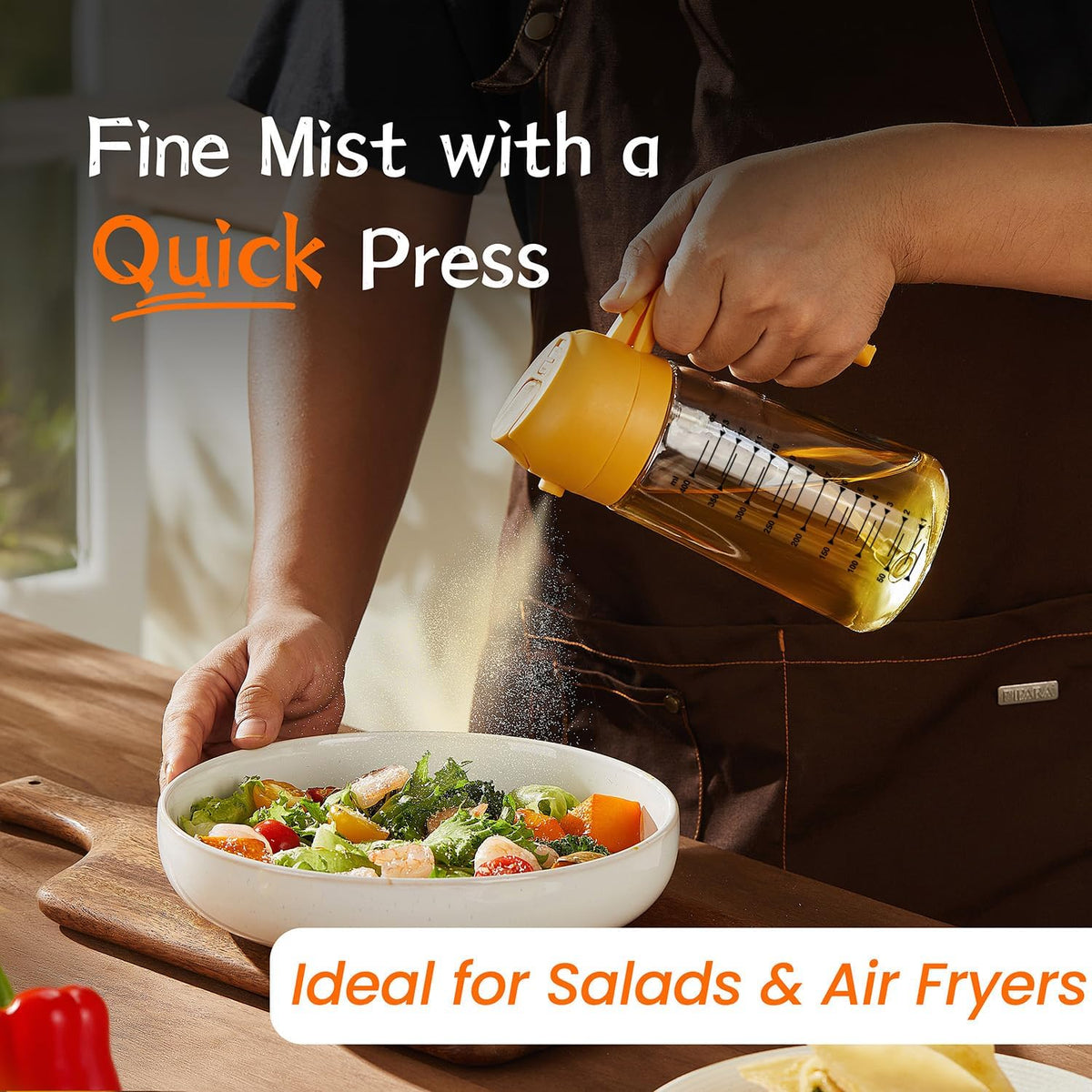 16oz/470ml Glass Olive Oil Sprayer for Cooking – 2 in 1 Olive Oil Dispenser Bottle for Kitchen Gadgets and Air Fryer Accessories, Salad, BBQ - Black
