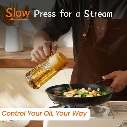 16oz/470ml Glass Olive Oil Sprayer for Cooking – 2 in 1 Olive Oil Dispenser Bottle for Kitchen Gadgets and Air Fryer Accessories, Salad, BBQ - Black