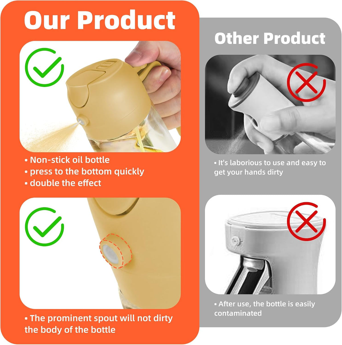 16oz/470ml Glass Olive Oil Sprayer for Cooking – 2 in 1 Olive Oil Dispenser Bottle for Kitchen Gadgets and Air Fryer Accessories, Salad, BBQ - Black