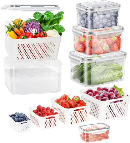 4 Pack Fruit Storage Containers for Fridge Keep Fresh - BPA Free Fresh Food Containers with Removable Colander, Produce Saver Keeper for Berry Lettuce Vegetables, Salad, Dishwasher & Microwave Safe