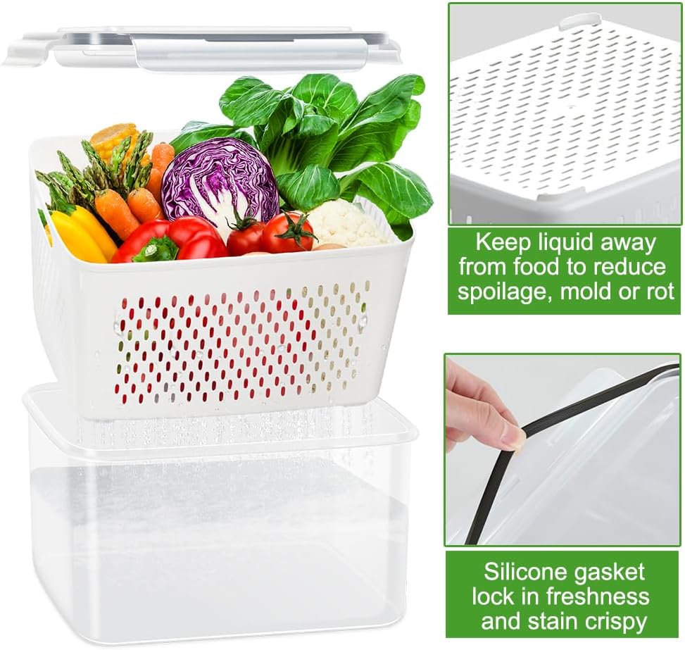 4 Pack Fruit Storage Containers for Fridge Keep Fresh - BPA Free Fresh Food Containers with Removable Colander, Produce Saver Keeper for Berry Lettuce Vegetables, Salad, Dishwasher & Microwave Safe