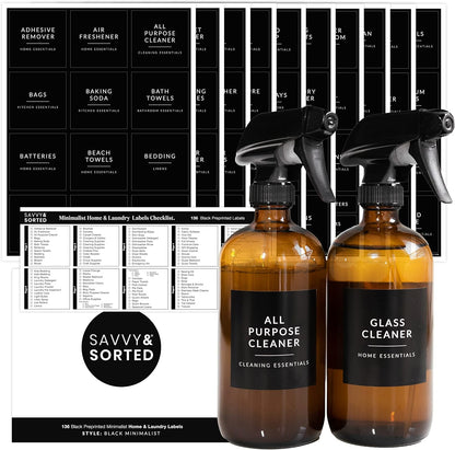 Laundry Labels for Jars, 136 Preprinted Home and Laundry Stickers for Storage Bins, Bathroom Cleaning Jars, Containers, Spray Bottles, Linen Closet, Household Organization