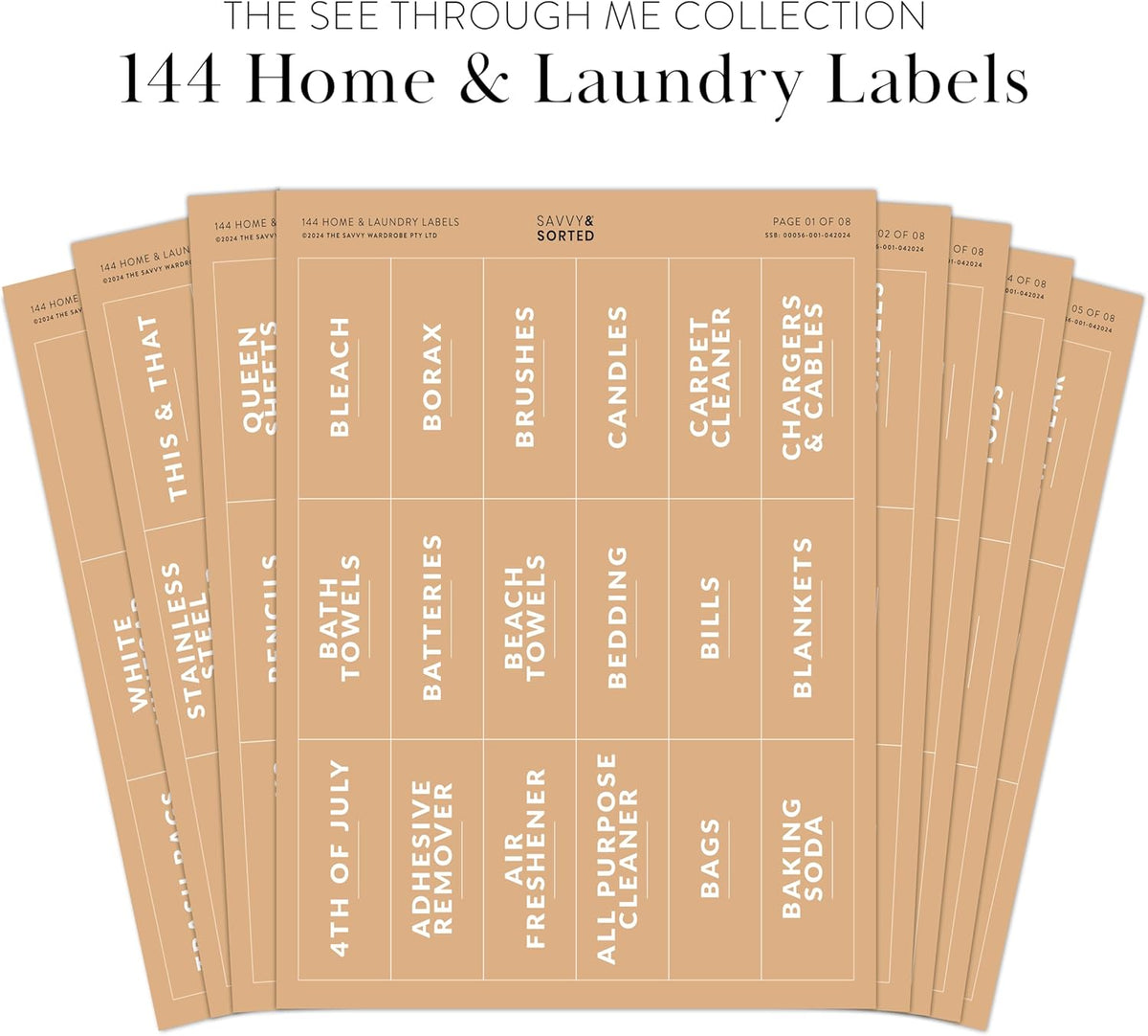 Laundry Labels for Jars, 136 Preprinted Home and Laundry Stickers for Storage Bins, Bathroom Cleaning Jars, Containers, Spray Bottles, Linen Closet, Household Organization