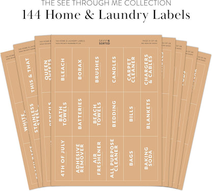 Laundry Labels for Jars, 136 Preprinted Home and Laundry Stickers for Storage Bins, Bathroom Cleaning Jars, Containers, Spray Bottles, Linen Closet, Household Organization