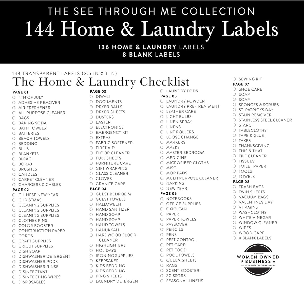 Laundry Labels for Jars, 136 Preprinted Home and Laundry Stickers for Storage Bins, Bathroom Cleaning Jars, Containers, Spray Bottles, Linen Closet, Household Organization