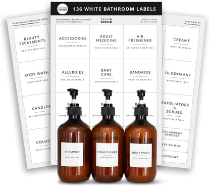 Laundry Labels for Jars, 136 Preprinted Home and Laundry Stickers for Storage Bins, Bathroom Cleaning Jars, Containers, Spray Bottles, Linen Closet, Household Organization