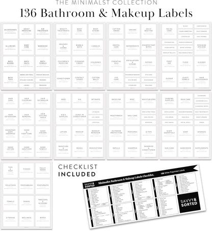 Laundry Labels for Jars, 136 Preprinted Home and Laundry Stickers for Storage Bins, Bathroom Cleaning Jars, Containers, Spray Bottles, Linen Closet, Household Organization