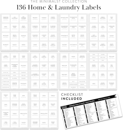 Laundry Labels for Jars, 136 Preprinted Home and Laundry Stickers for Storage Bins, Bathroom Cleaning Jars, Containers, Spray Bottles, Linen Closet, Household Organization