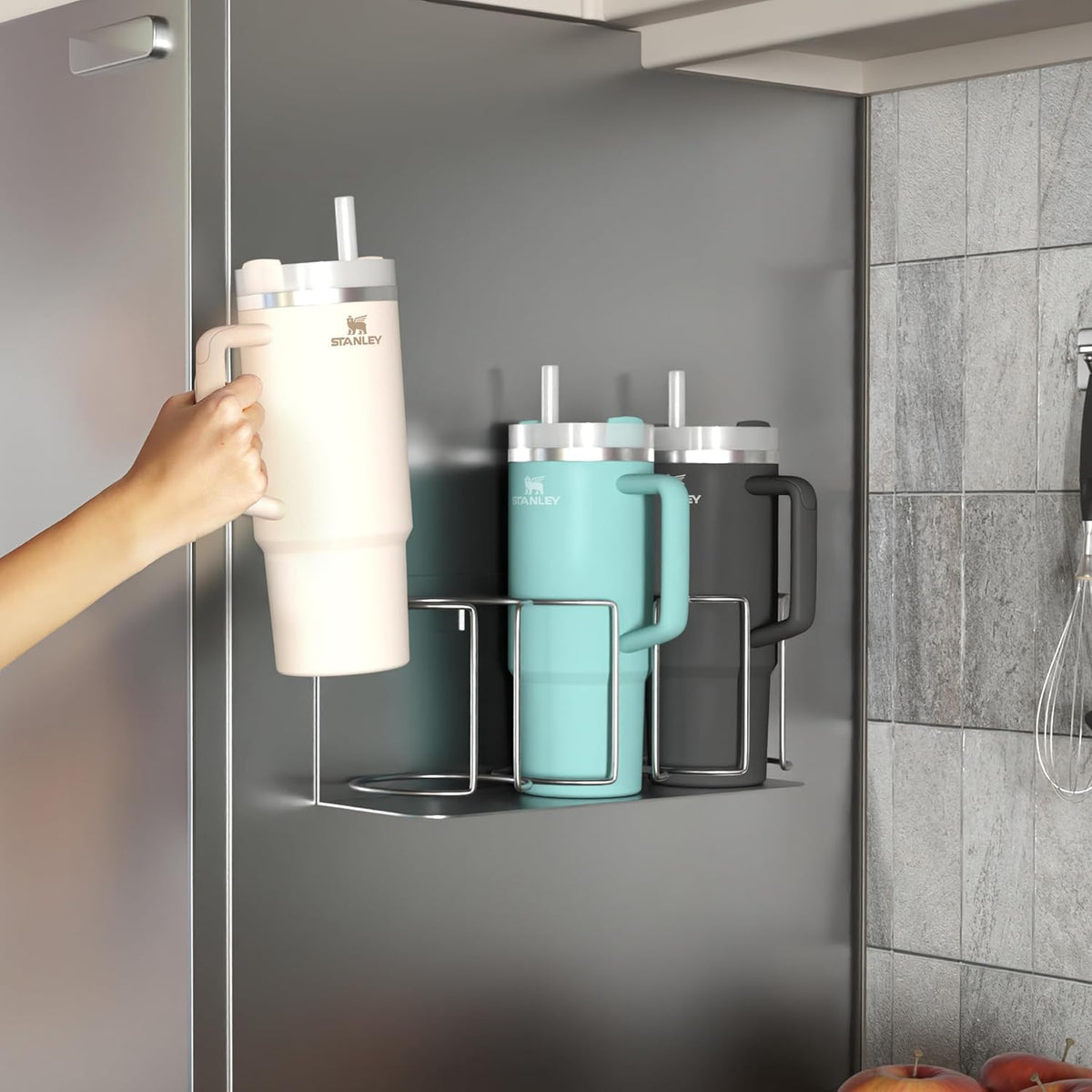 Tumbler Cup Organizer – 3-Cup Holder for Cabinet, Fridge, or Wall – Magnetic or Screw Mount – Tumbler Storage Organizer for 20oz 30oz 40oz Cups, Tumblers, and Water Bottles (Black)