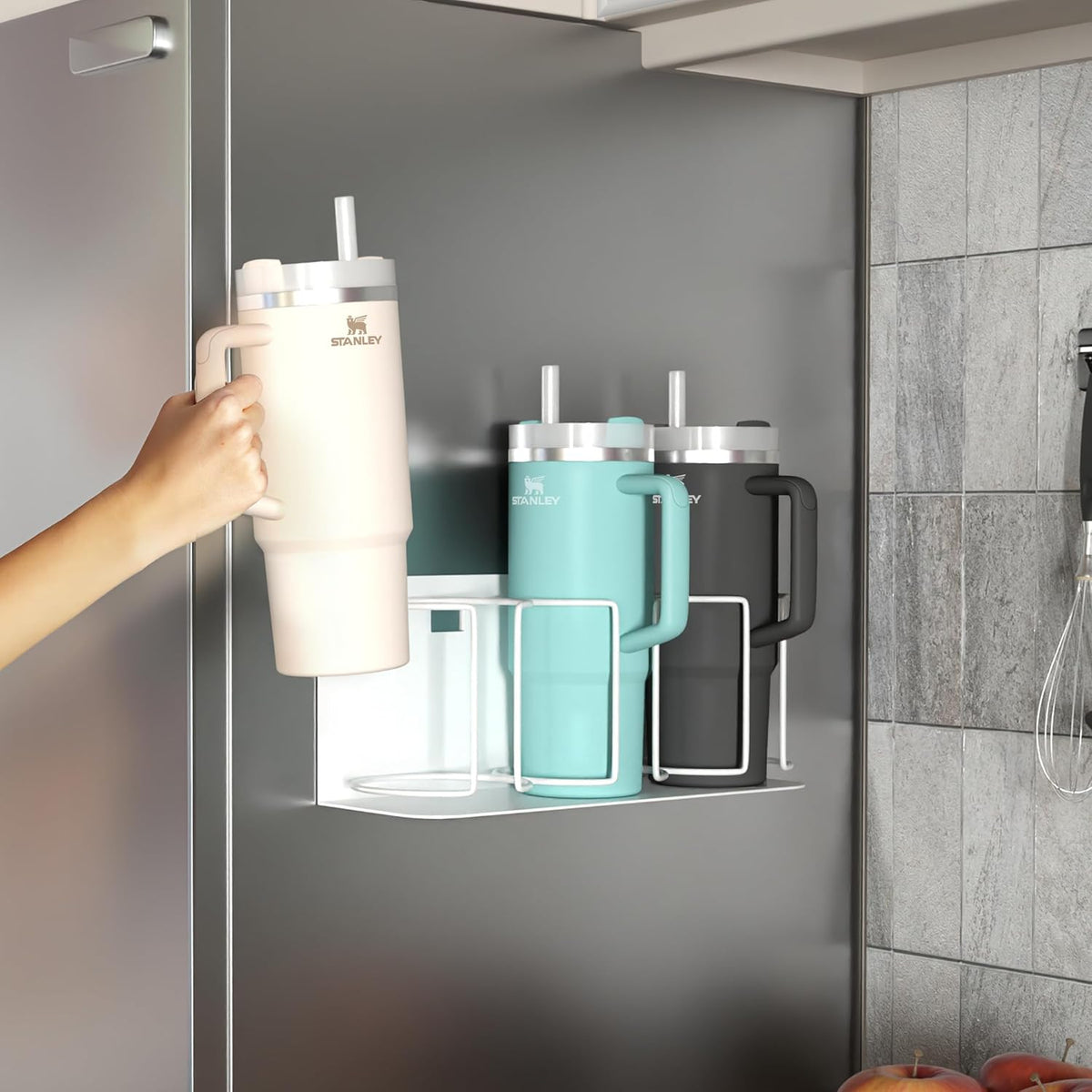 Tumbler Cup Organizer – 3-Cup Holder for Cabinet, Fridge, or Wall – Magnetic or Screw Mount – Tumbler Storage Organizer for 20oz 30oz 40oz Cups, Tumblers, and Water Bottles (Black)