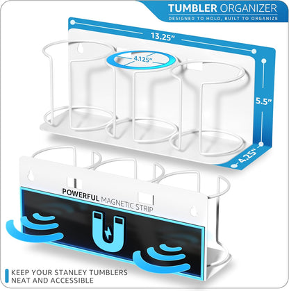 Tumbler Cup Organizer – 3-Cup Holder for Cabinet, Fridge, or Wall – Magnetic or Screw Mount – Tumbler Storage Organizer for 20oz 30oz 40oz Cups, Tumblers, and Water Bottles (Black)