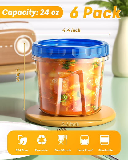 24 oz Freezer Storage Containers, Plastic Food Storage Containers with Twist Top Lids, BPA Free and Reusable Soup Containers with Lids, Leakproof/Microwave/Dishwasher Safe