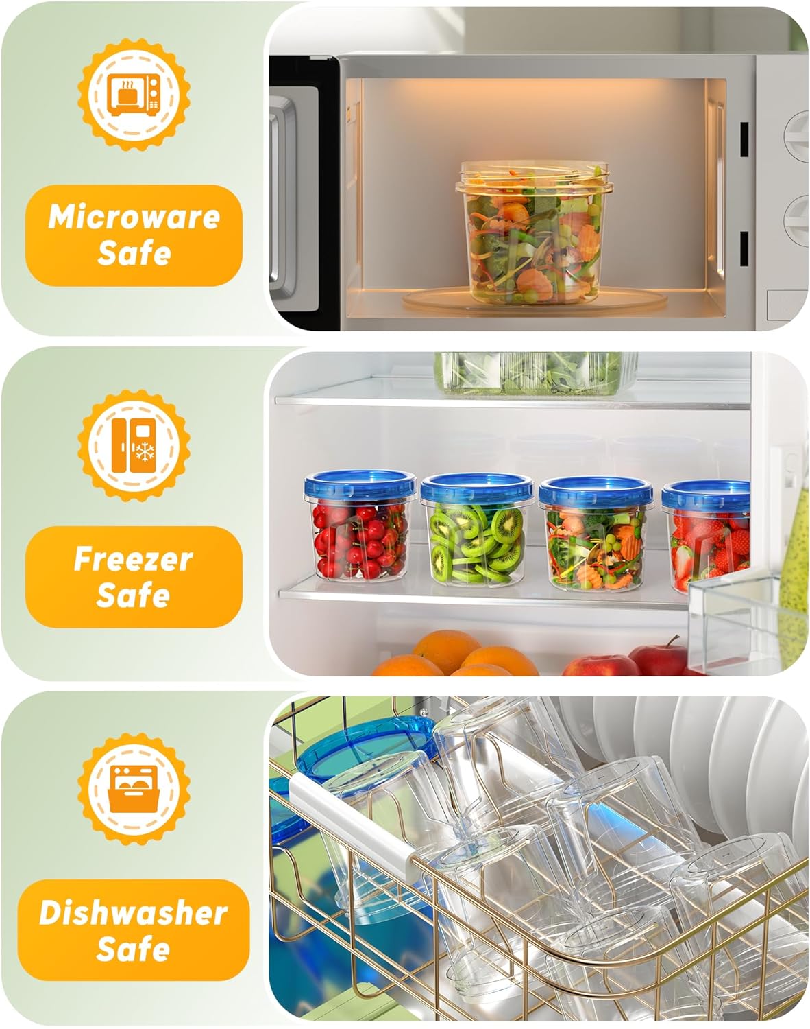 24 oz Freezer Storage Containers, Plastic Food Storage Containers with Twist Top Lids, BPA Free and Reusable Soup Containers with Lids, Leakproof/Microwave/Dishwasher Safe