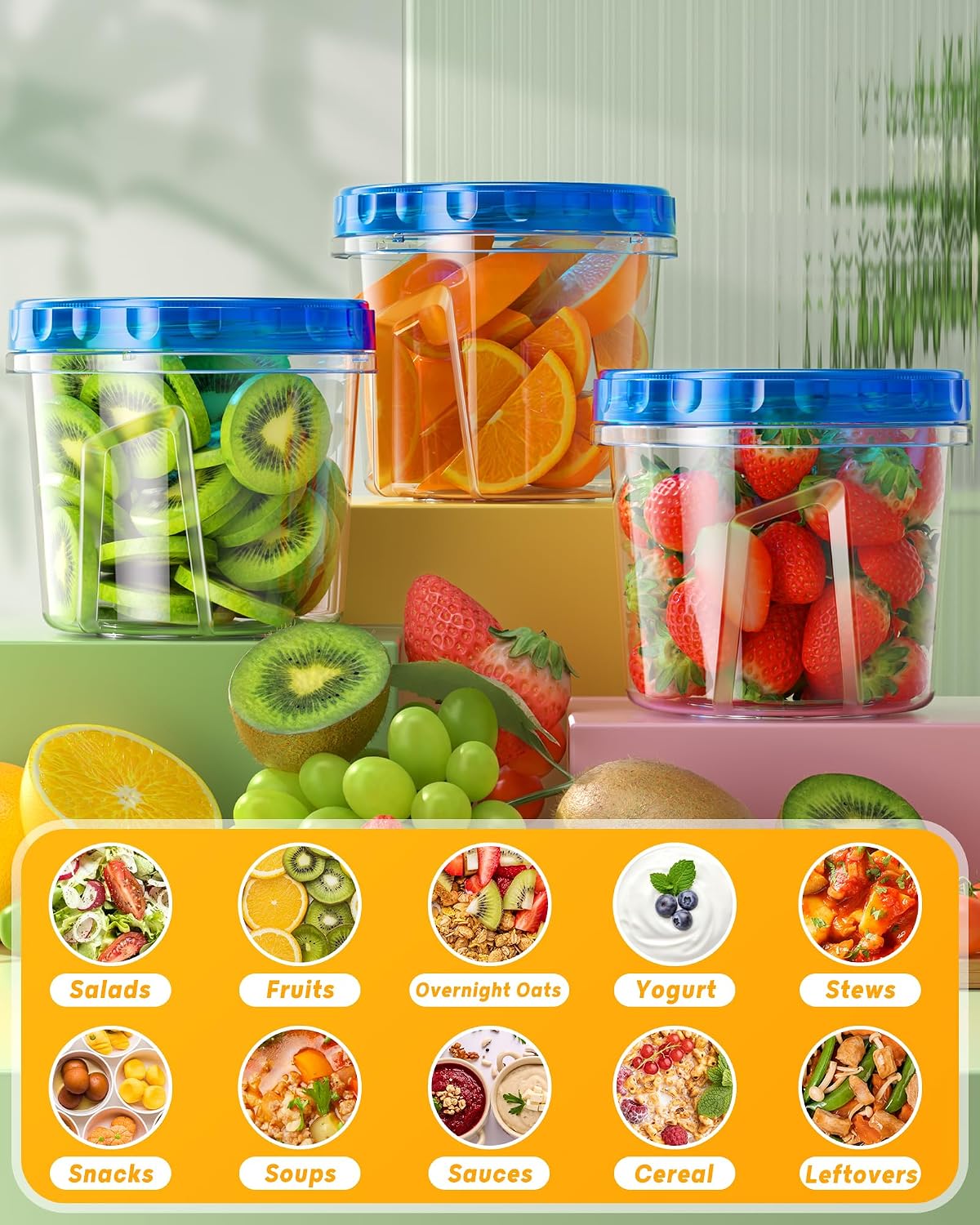 24 oz Freezer Storage Containers, Plastic Food Storage Containers with Twist Top Lids, BPA Free and Reusable Soup Containers with Lids, Leakproof/Microwave/Dishwasher Safe