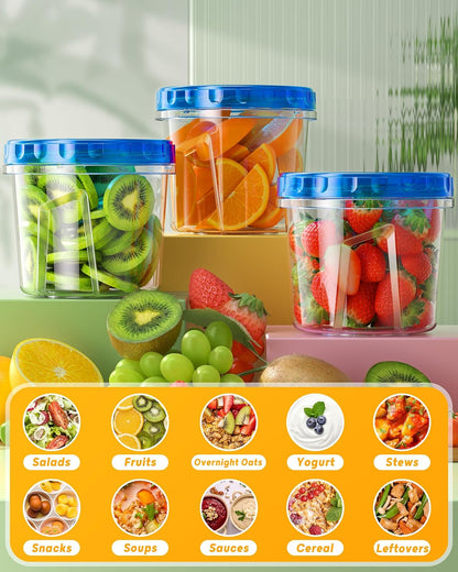 24 oz Freezer Storage Containers, Plastic Food Storage Containers with Twist Top Lids, BPA Free and Reusable Soup Containers with Lids, Leakproof/Microwave/Dishwasher Safe